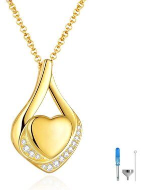 Sterling Silver Teardrop Urn Necklace for Ashes | Heart Memorial Keepsake